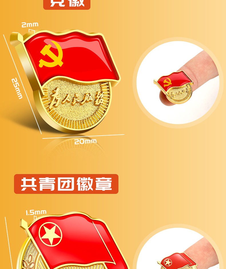 反转中国共青团团徽强磁铁扣别针标准型监制团员徽章贴纸蝴蝶磁吸胸针