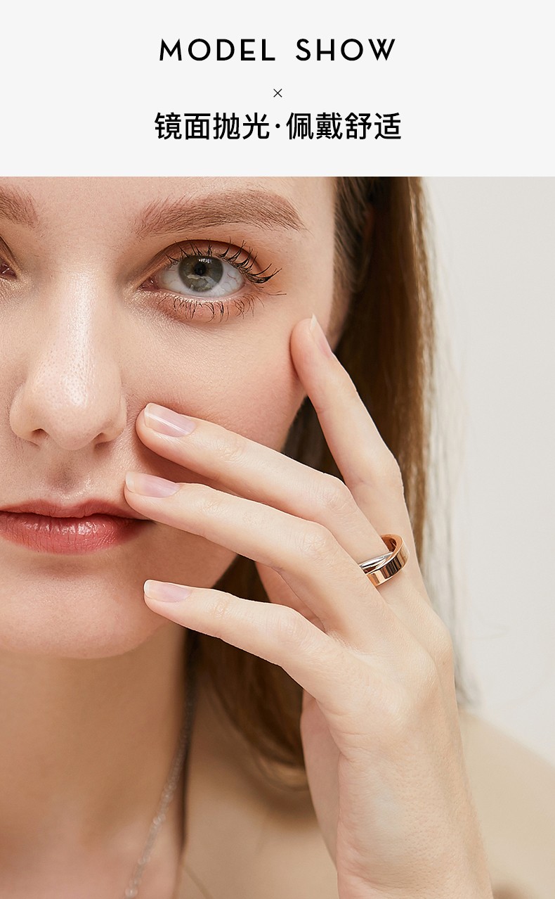 centurykindie小ck系列双环情侣戒指一对情侣对戒戒指男女白玫双环