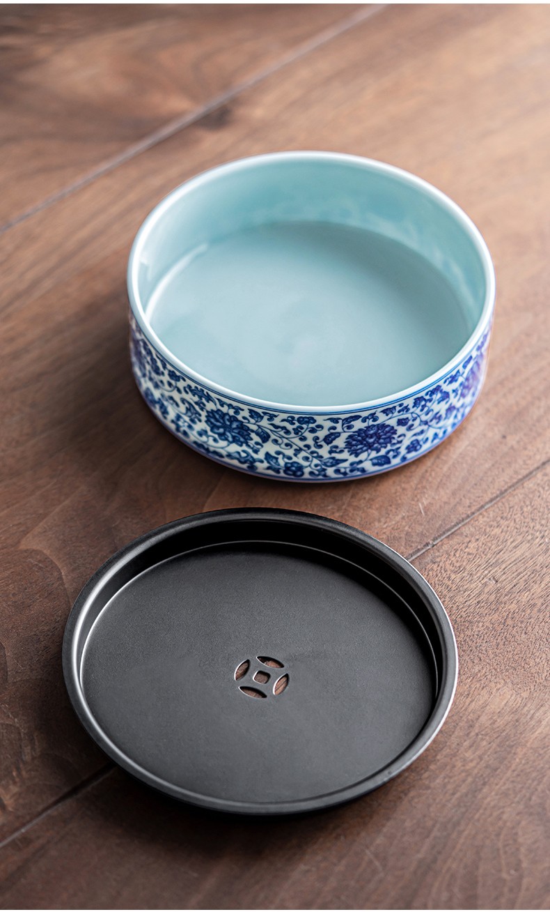 唐丰陶瓷壶承家用仿古青花干泡小茶盘茶壶放置架储水托盘简约沥水茶台