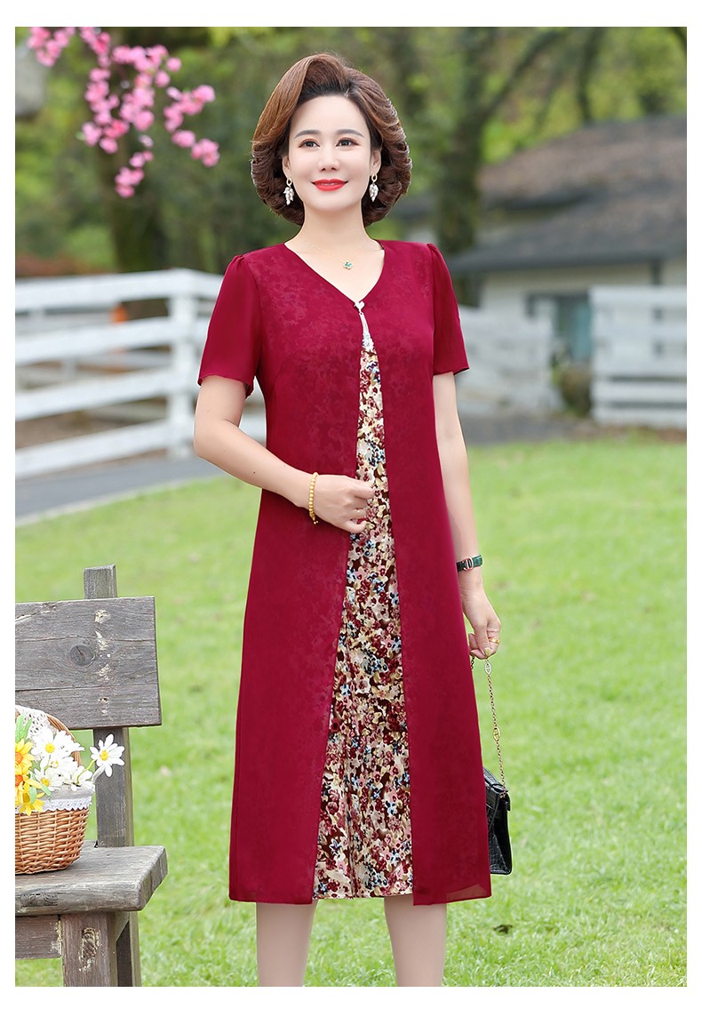 称美中老年女装夏装短袖连衣裙405060岁新款中年妈妈装夏季雪纺裙子中