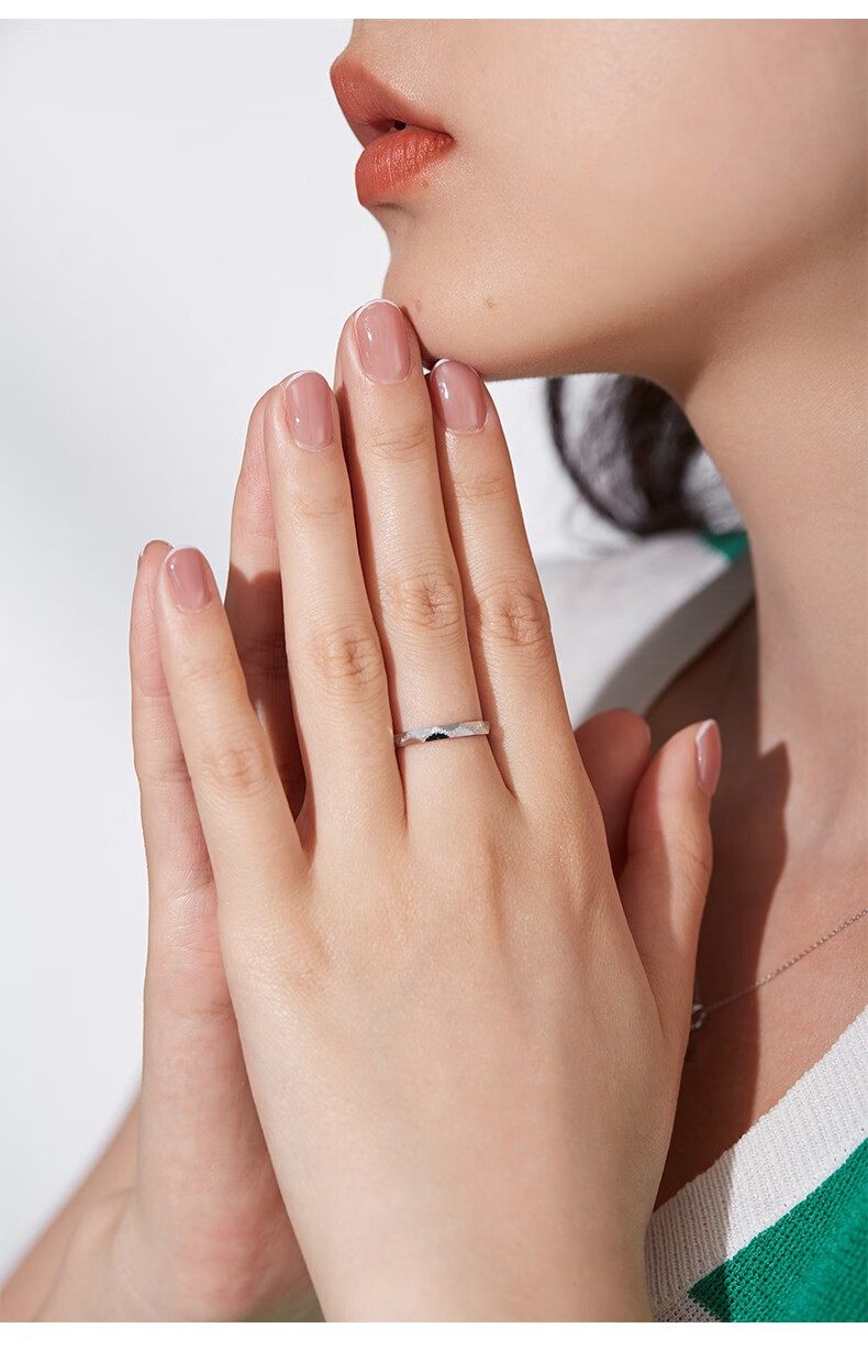 tsl谢瑞麟铂金戒指女pt950白金戒指结婚对戒戒指女戒素圈戒指af233 13