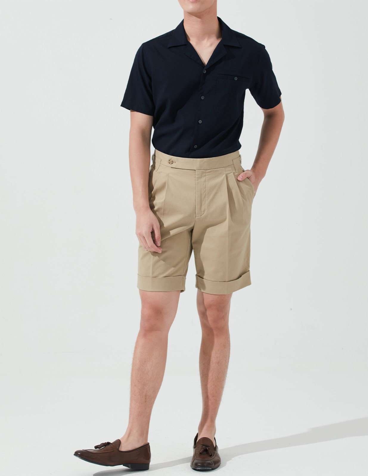 hany廓尔喀短裤男巴黎扣高端复古高腰弹力男士卡其休闲裤夏季科马克