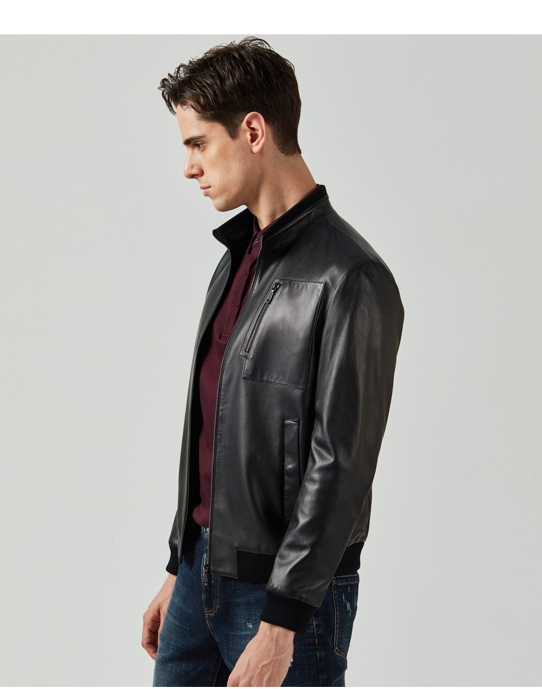 专柜同步款劲霸男装皮衣秋冬绵羊皮夹克外套专柜bplv3312hpl1334黑色