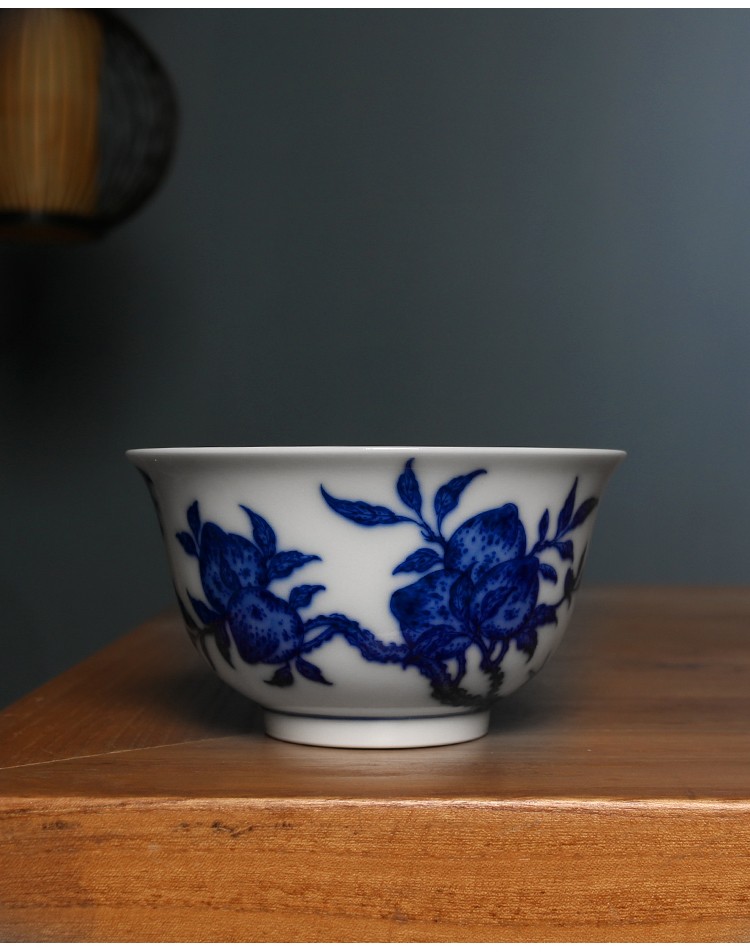 忆器 青花九桃系列 景德镇陶瓷茶具青花瓷茶具茶杯主人杯茶叶罐 盘子