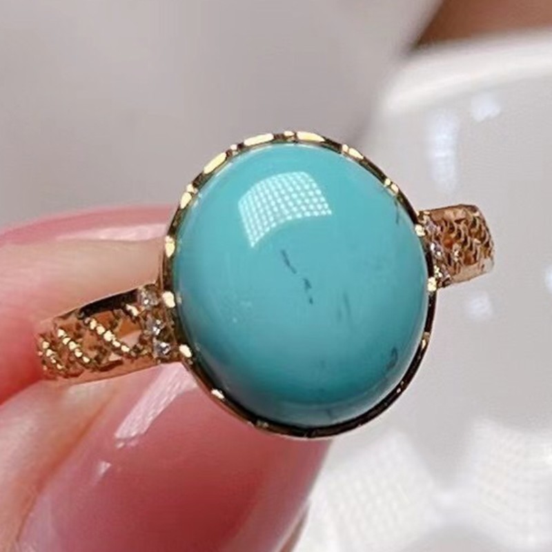 慈心缘绿松石高瓷高蓝果冻料素面戒指18k金镶嵌女士戒指女戒送生日