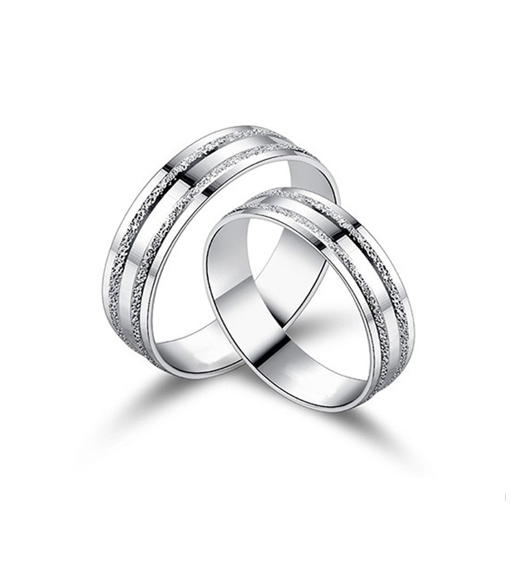 喜朗珠宝铂金戒指pt950光面磨砂双条纹戒指男女情侣结婚铂金对戒送
