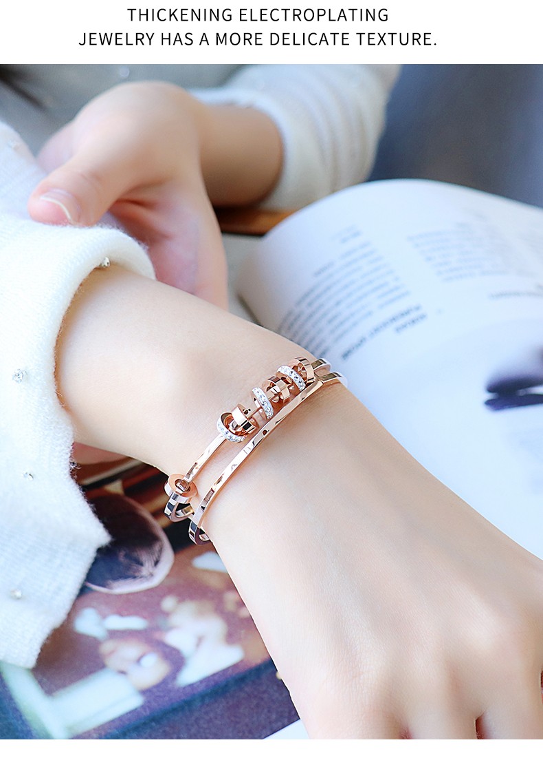 劳拉图laolatu轻奢时尚品牌手镯女镀玫瑰金色双层流动圆环满钻镯子