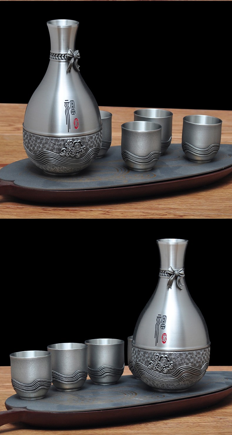 noydl 珐琅彩锡酒具套装仿古锡酒壶老式酒杯纯锡家用创意定制商务礼品