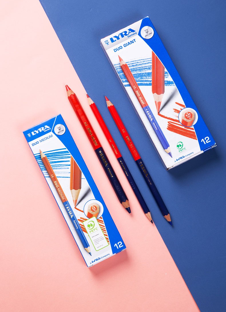 德国lyra艺雅铅笔红蓝双色彩色铅笔六角形绘图标记12支装三种粗细记号