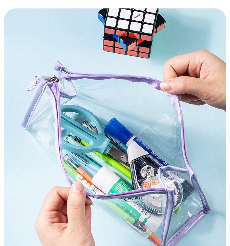 得力(deli) 透明笔袋大容量简约高颜值学生文具袋韩国ins风少女考试