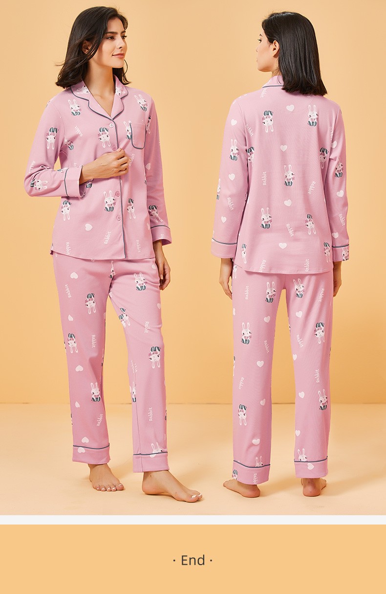 仕乐女士纯棉睡衣女春秋季可爱卡通韩版长袖宽松全棉家居服套装可外穿