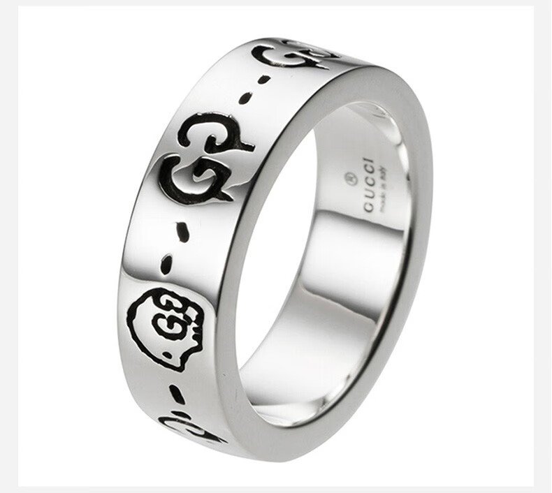 古驰(gucci)戒指 ghost纯银双g男女情侣戒指 情人节礼物 银白 14