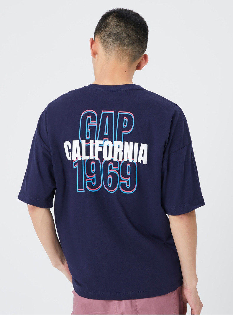 亲肤gap男装logo纯棉宽松运动短袖t恤858597夏季新款打底衫潮白色180