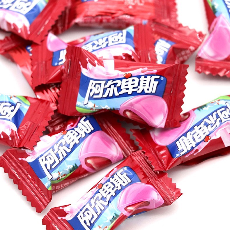 年货节糖果阿尔卑斯夹心硬糖500g流心糖果特浓牛奶草莓味焦香源味休闲
