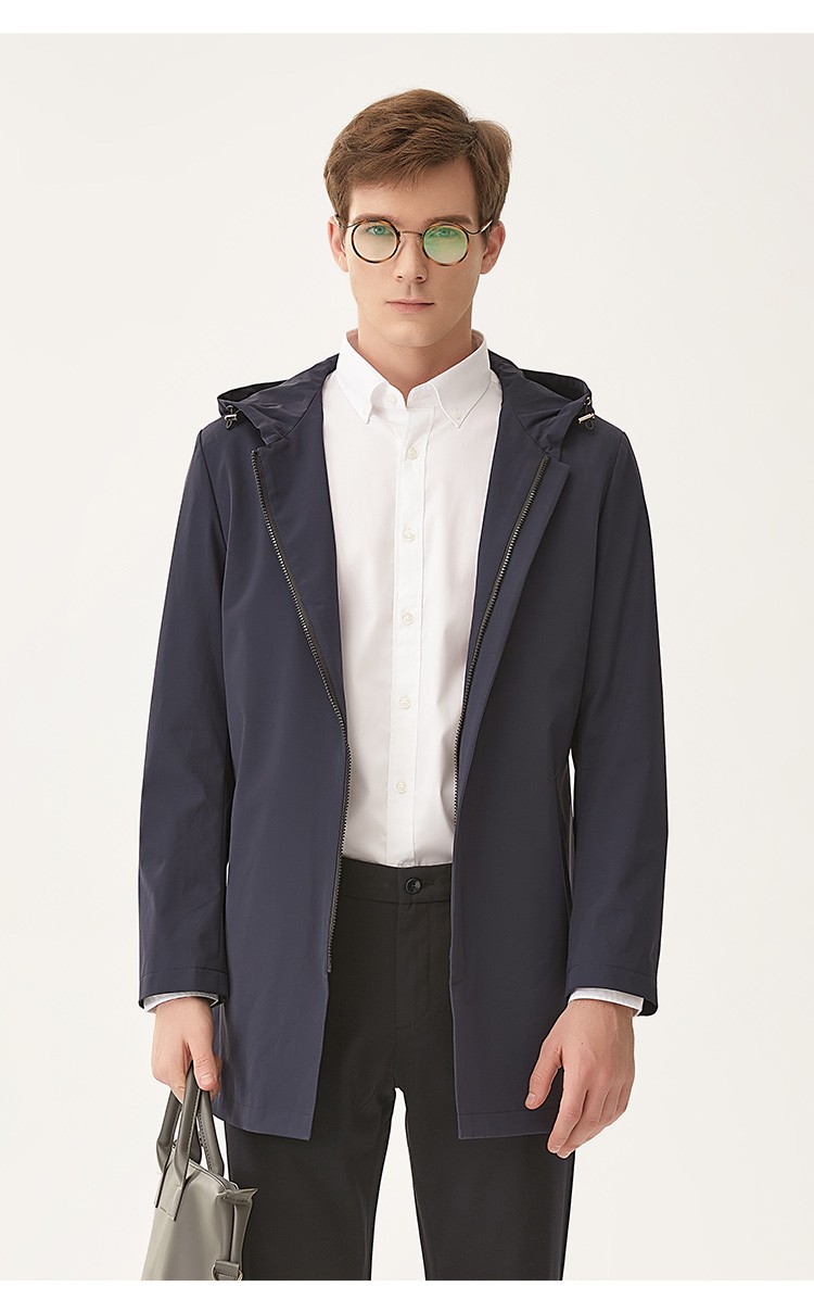 danielhechter丹尼爱特新款风衣男士中长款春秋季商务连帽外套宝蓝色