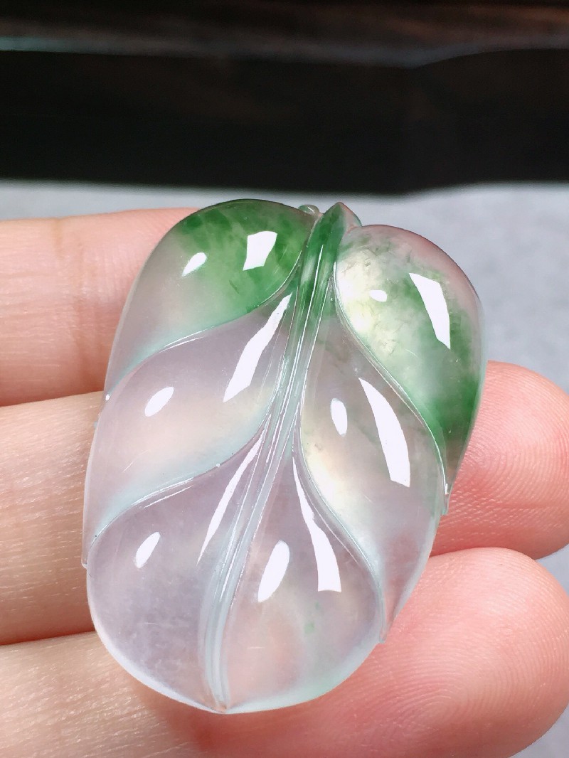 绿翠天成 翡翠冰种飘绿叶子树叶吊坠 冰种翡翠缅甸天然a货玉石项链