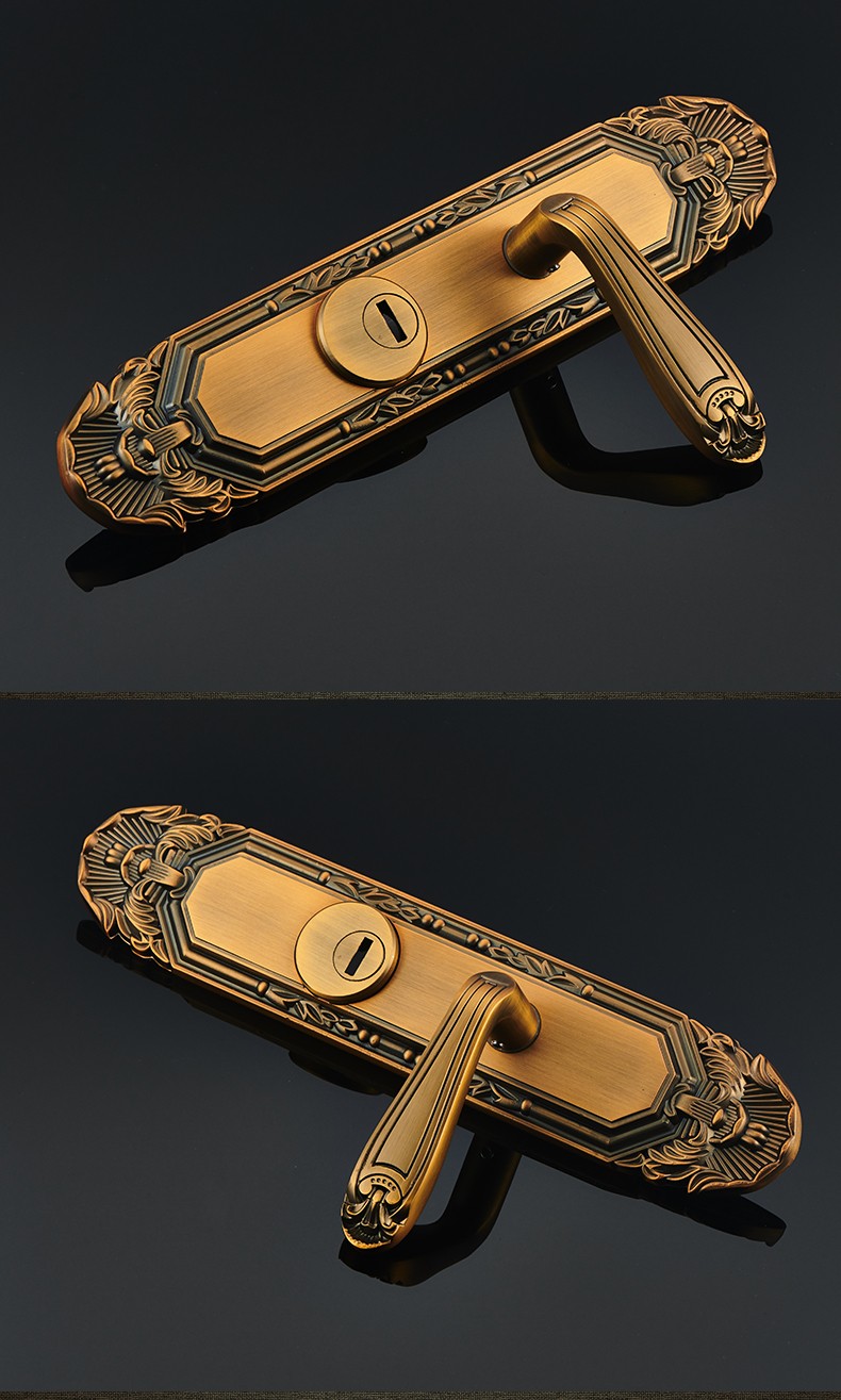 格林美域欧式大门锁纯铜防盗门锁套装全铜子母门入户实木门锁红古铜左