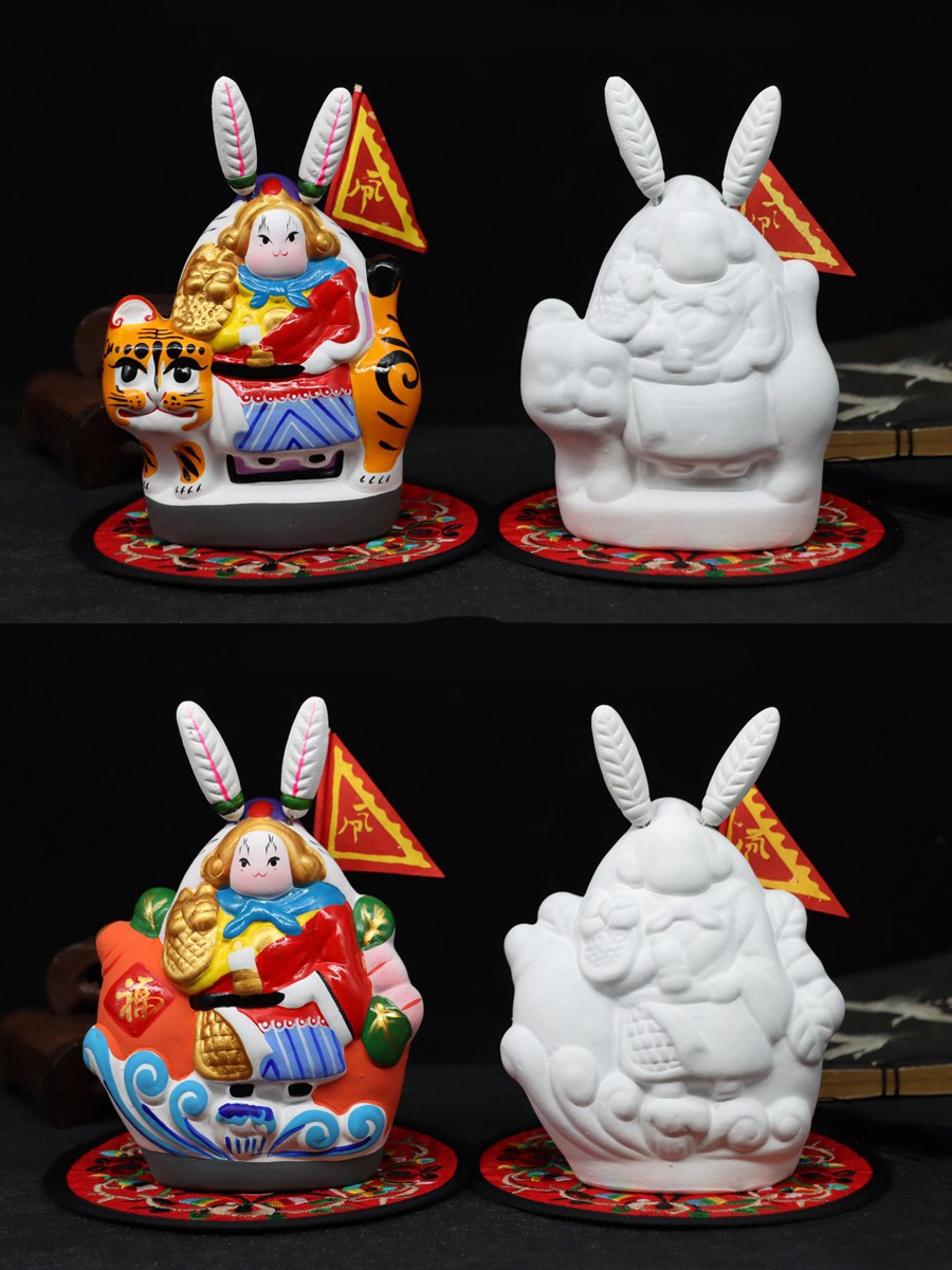 中艺嘉品北京中秋节礼物兔爷泥塑diy白胚礼包兔儿爷儿童节礼物幼儿园