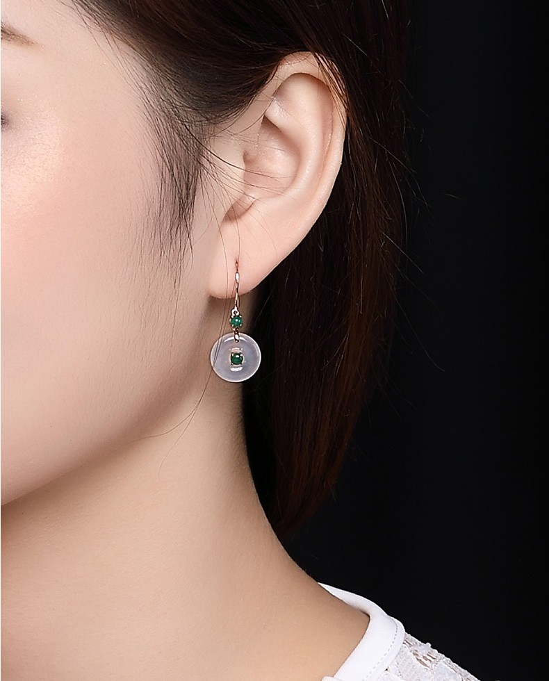 嘉保玉翡翠平安扣耳坠女18k金耳钉翡翠耳钩冰种翡翠平安扣耳钉耳饰