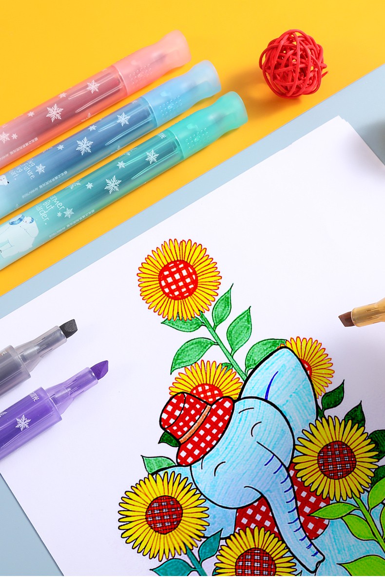 cklde晨光文具极北之境系列荧光笔6色三角杆大笔画学生可爱北极熊v