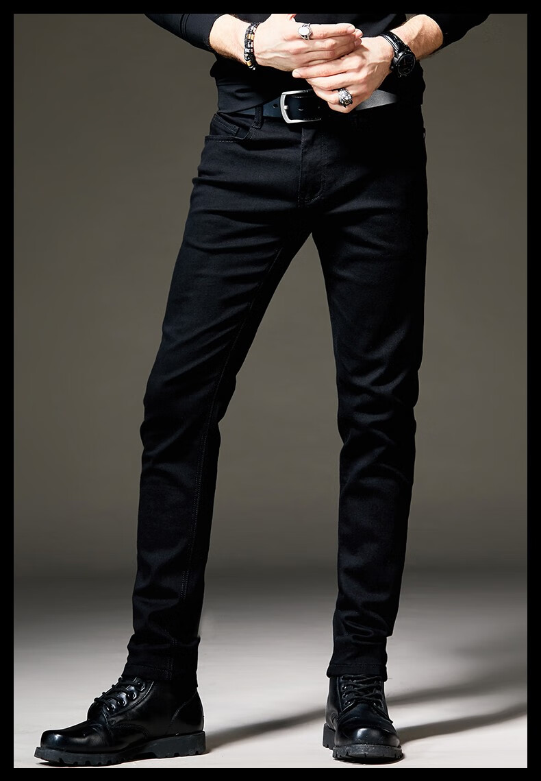 装薄款黑色牛仔裤青年长裤直筒修身弹力百搭休闲裤潮黑色厚款29