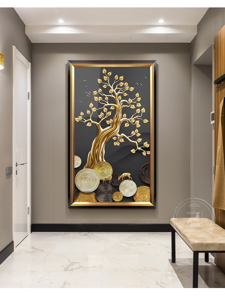 画先生玄关装饰画轻奢新中式入户走廊过道麋鹿墙饰画竖版大幅客厅餐厅