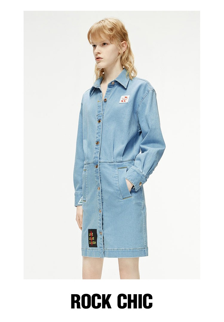 moco春季新品aalto联名纯棉工装连衣裙摩安珂牛仔蓝色l