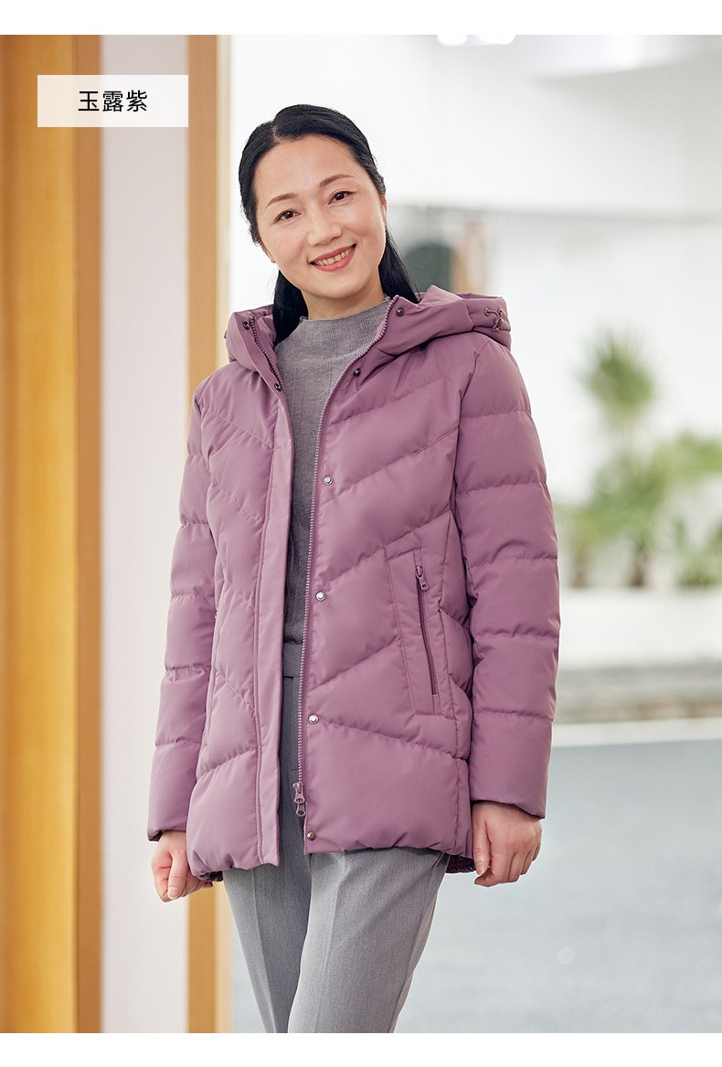 坦博尔中老年羽绒服女中长款时尚连帽简约女士厚款外套90鸭绒妈妈款td