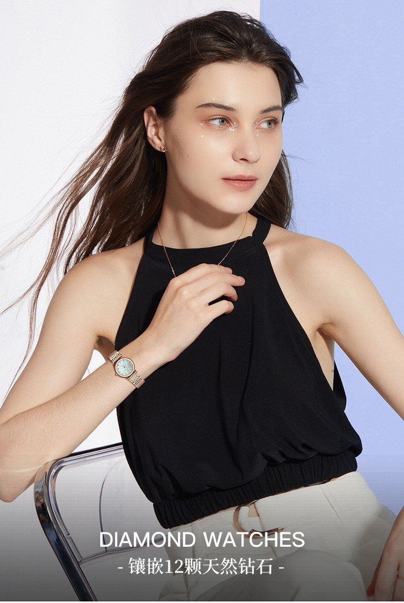 rorolove真我系列手表女12颗天然钻石溢彩母贝钻石腕表