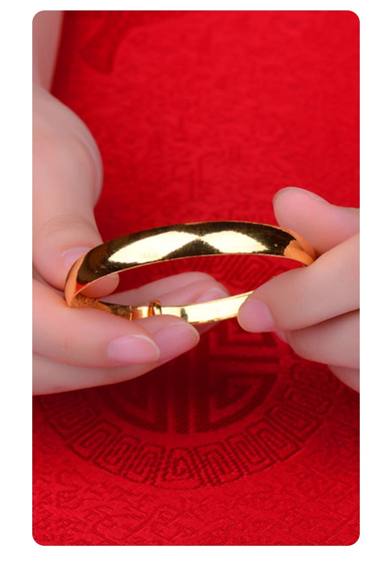 中国黄金足金光面金手镯简约复古亮面黄金手镯可调节尺寸经典款牛鼻圈
