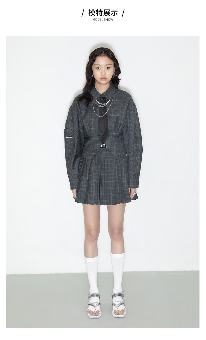 revan芮范2021春季领带学院风格纹衬衫彩格s36