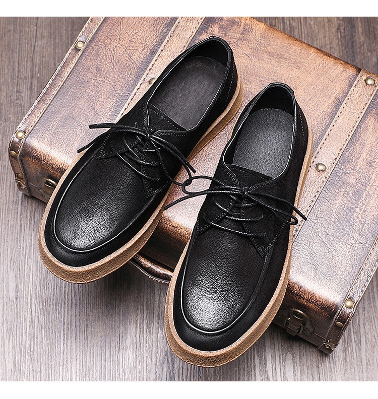 hang ten欢腾男鞋英伦牛筋底小皮鞋男士复古擦色透气系带休闲鞋 001