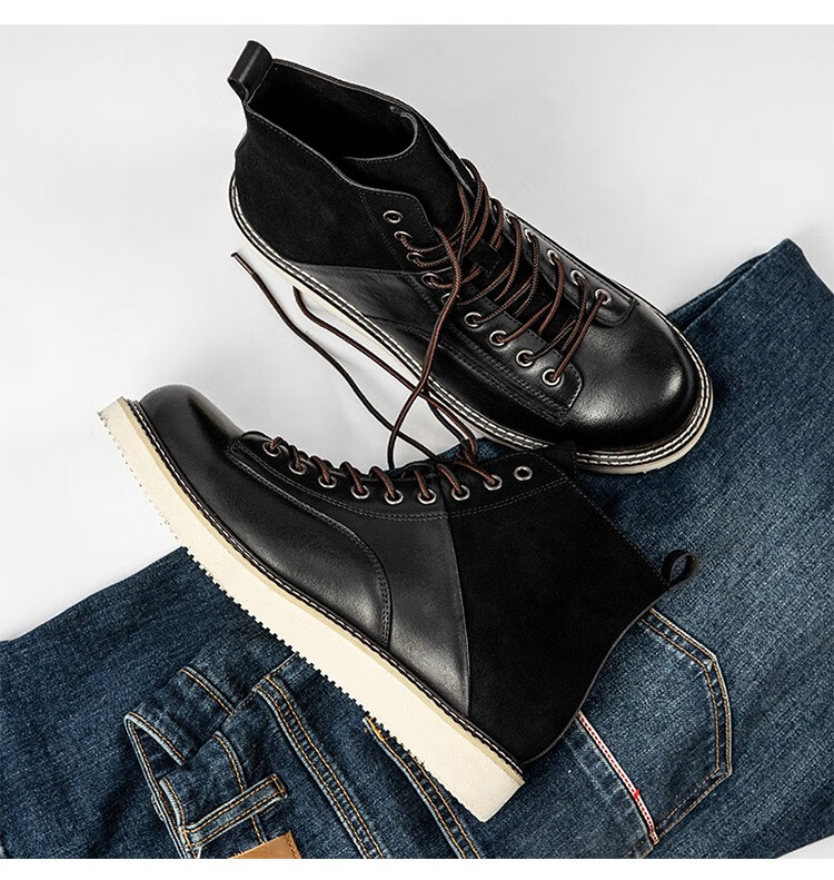 【澳洲进口】ausheep ugg男靴秋冬牛皮系带拼接休闲透气男鞋 咖啡色