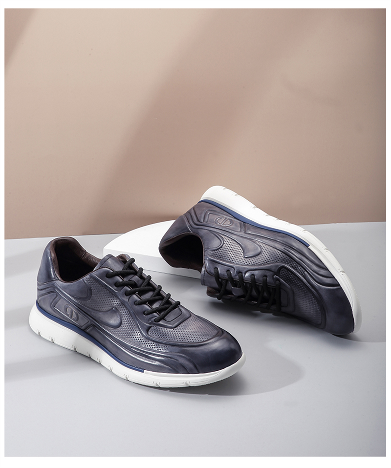 克雷斯丹尼意大利进口运动鞋男小牛皮夏季时尚青年百搭户外跑步鞋