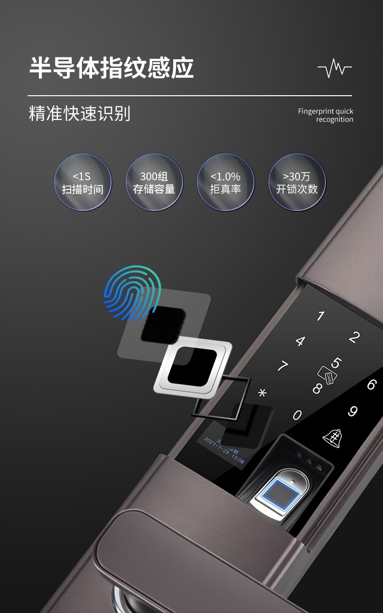 久邦指纹锁密码锁智能门锁电子锁家用防盗门自动下滑盖锁f169摩咖