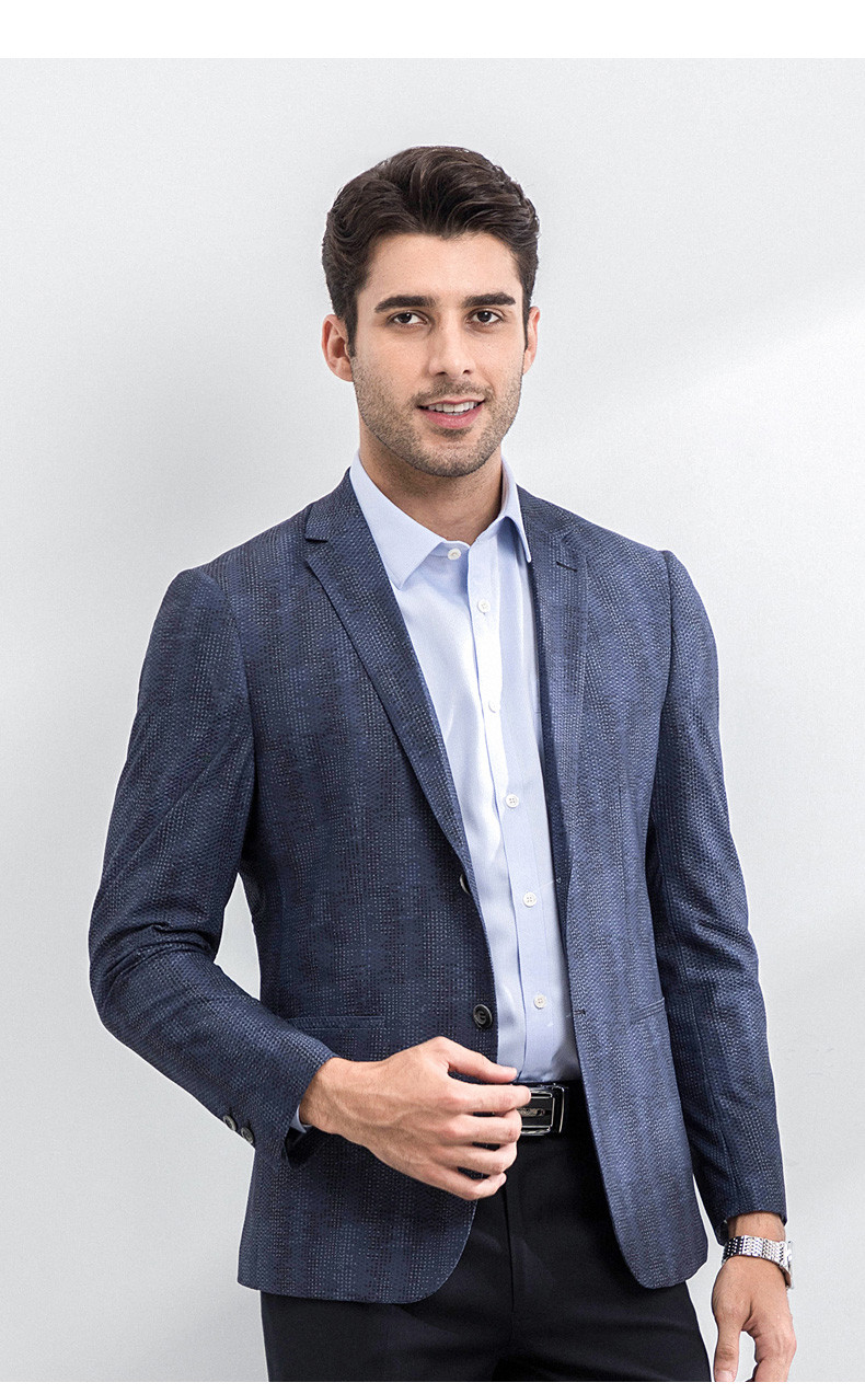 浪登新款外套男2021秋冬季休闲西服两粒扣蛇皮纹商务单件西装上衣虾