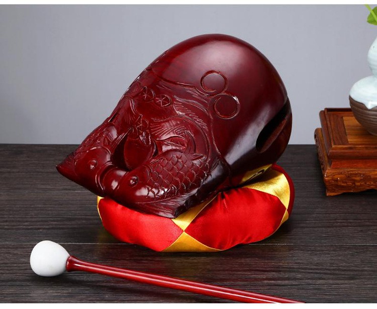 盛凡台湾黑檀木鱼红檀小木鱼全实木木鱼红木双龙木鱼25寸个