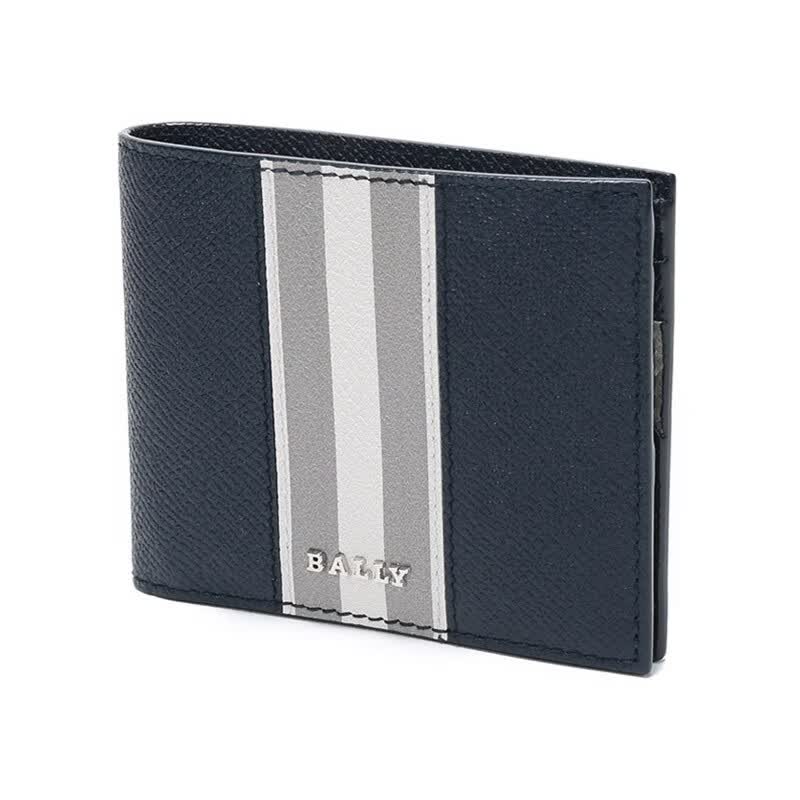 男包bally巴利男士皮革短款钱包钱夹bevyebi40黑色绿白条纹