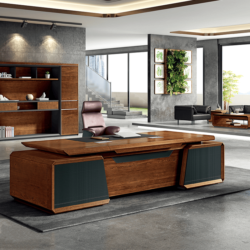 轶派新中式老板桌办公桌总裁书桌大班台实木木皮老板桌椅组合 其他