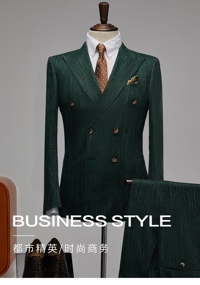 busycon西装男套装英式双排扣戗驳领新郎结婚意式礼服男士婚礼潮西服