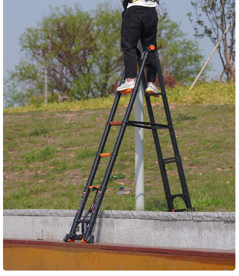 巴芬德国品牌伸缩梯多功能梯子家用梯人字梯加厚铝合金工程梯便携升降