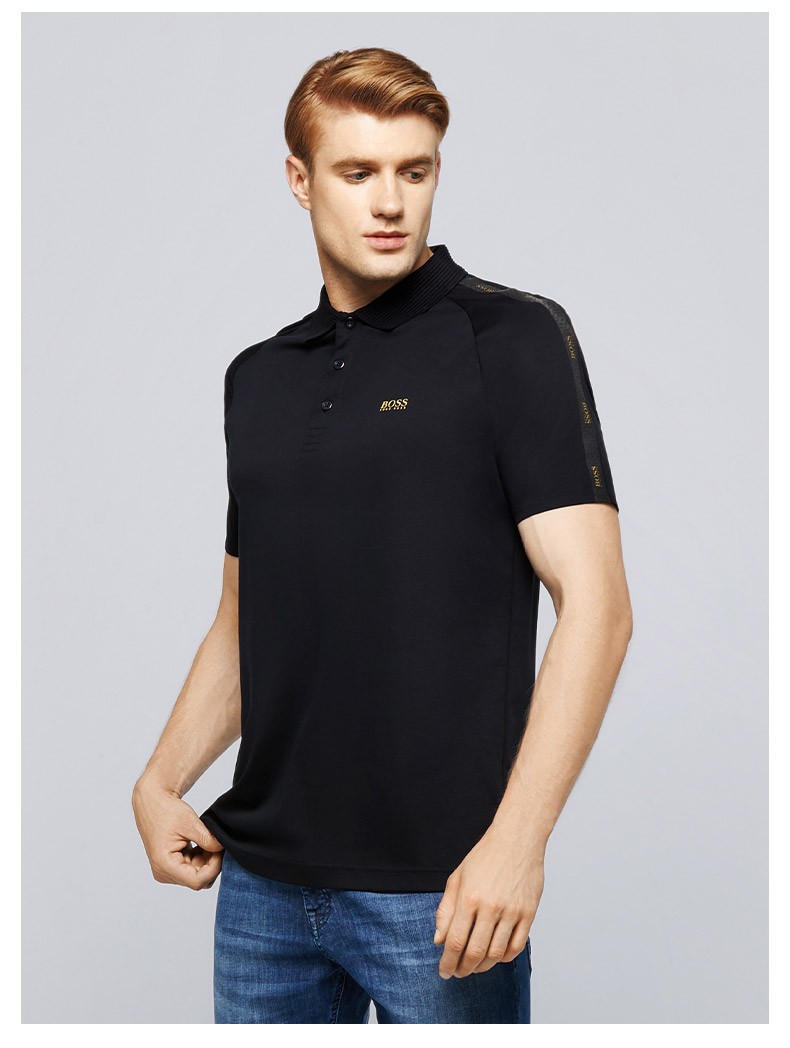 hugoboss雨果博斯男士2021春夏款商务纯棉logo标翻领短