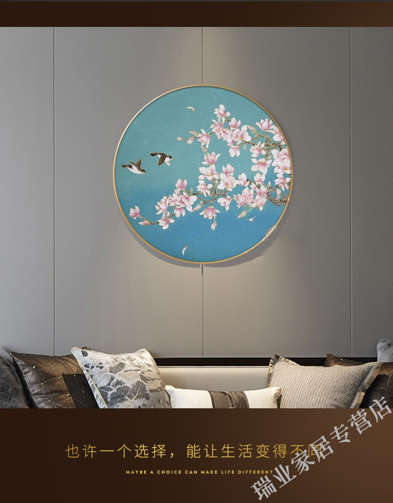尘客珐琅彩装饰画客厅玄关挂画圆形手工掐丝景泰蓝背景壁画花鸟图走廊
