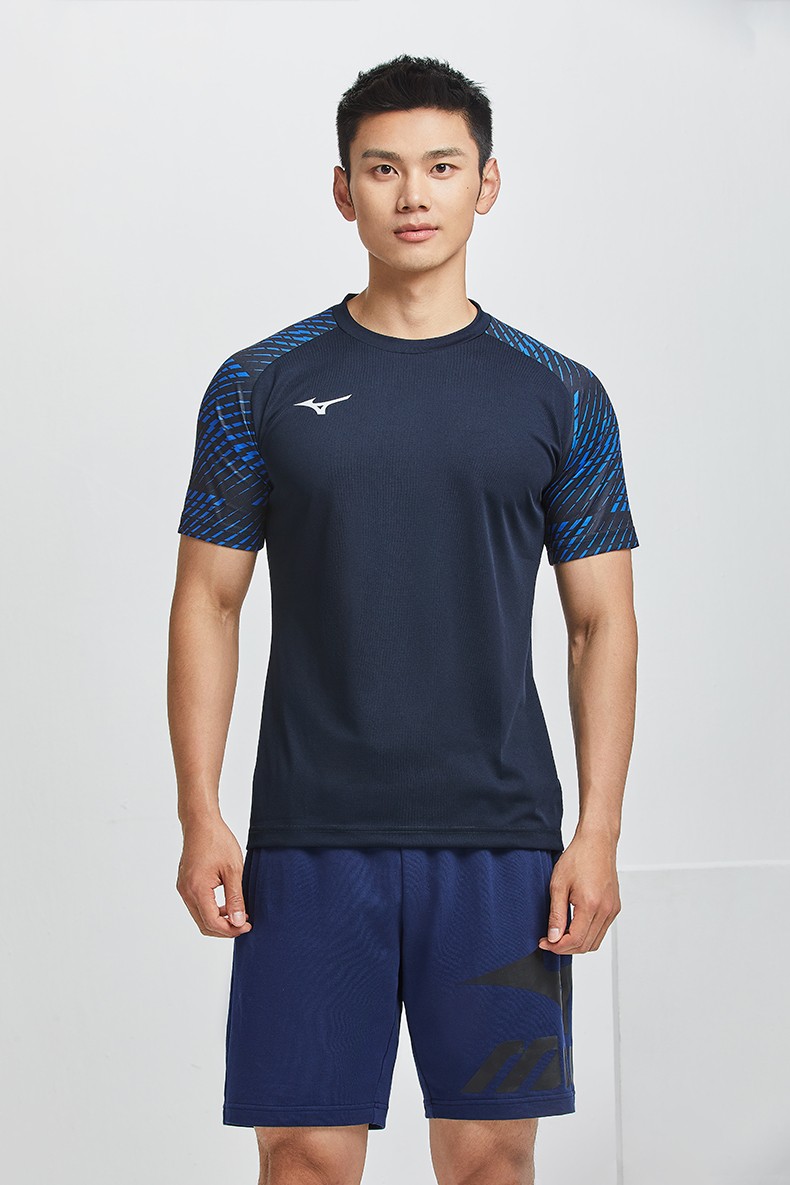 美津浓mizuno男圆领舒适短袖t恤纯色休闲运动football14藏青m