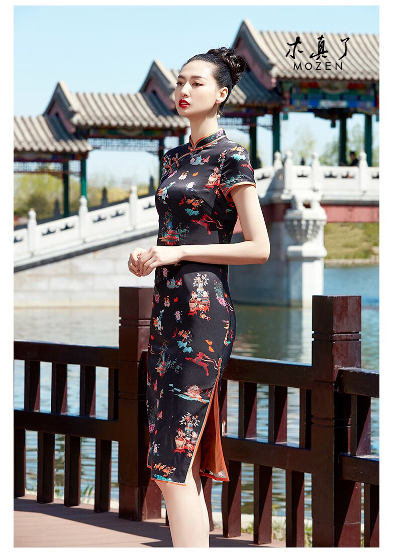 【预售15天后发货】木真了旗袍复古中国风中长款桑蚕丝旗袍礼服926 01