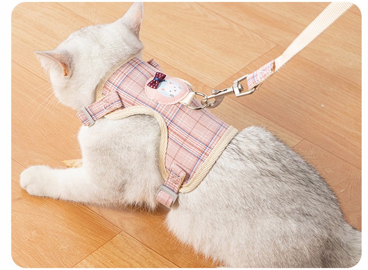 成猫幼猫遛猫绳胸背带猫链外出猫咪用品 红色格子款 m【5-10斤猫用】