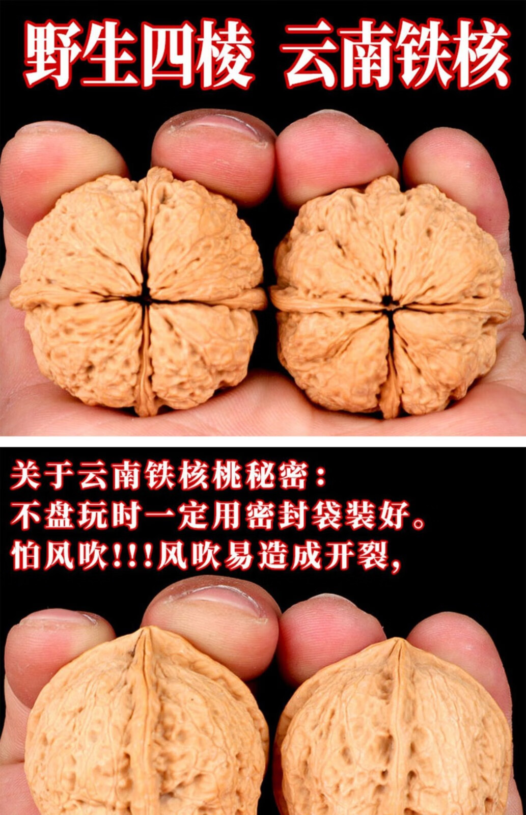 集祥阁文玩核桃四棱天然采摘男士手把件云南野生铁核桃文玩把玩精品盘