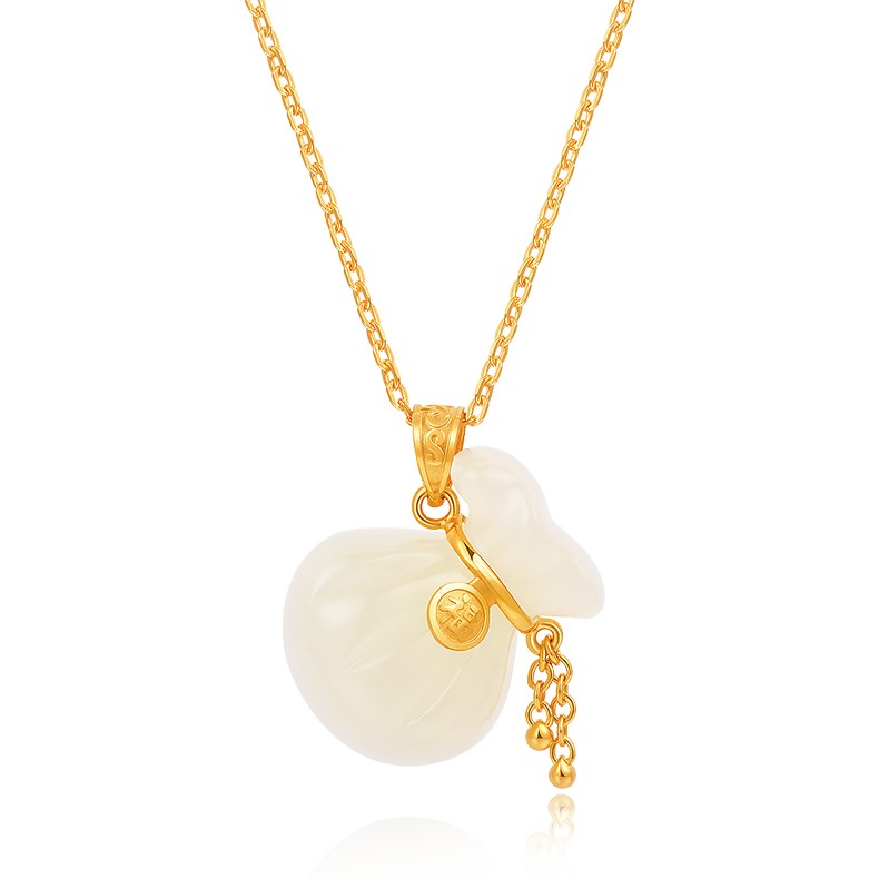 可峰 足金吊坠 和田玉黄金吊坠金镶玉福袋女 福袋金镶玉 肖邦金链