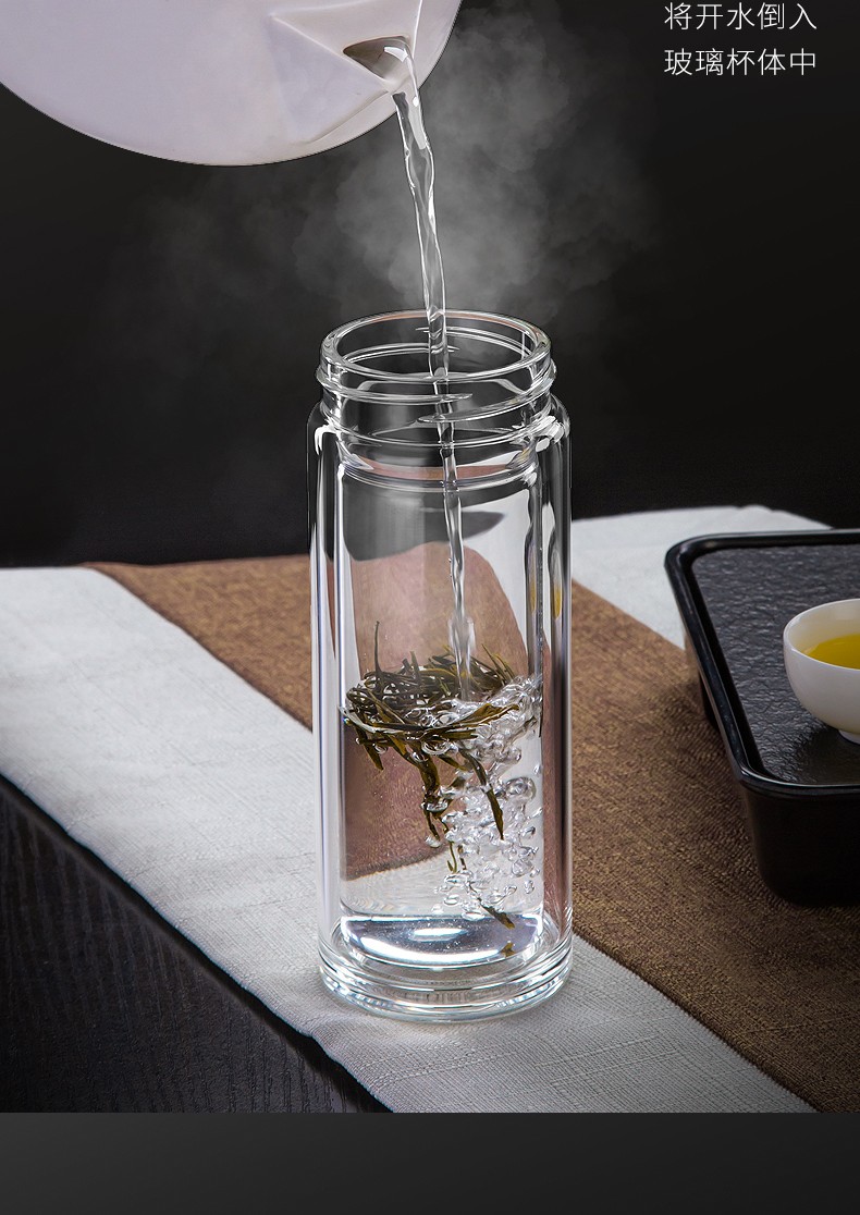 丽贝德创意机械指针温度双层玻璃杯高档男女士水杯简约茶杯子机械温显