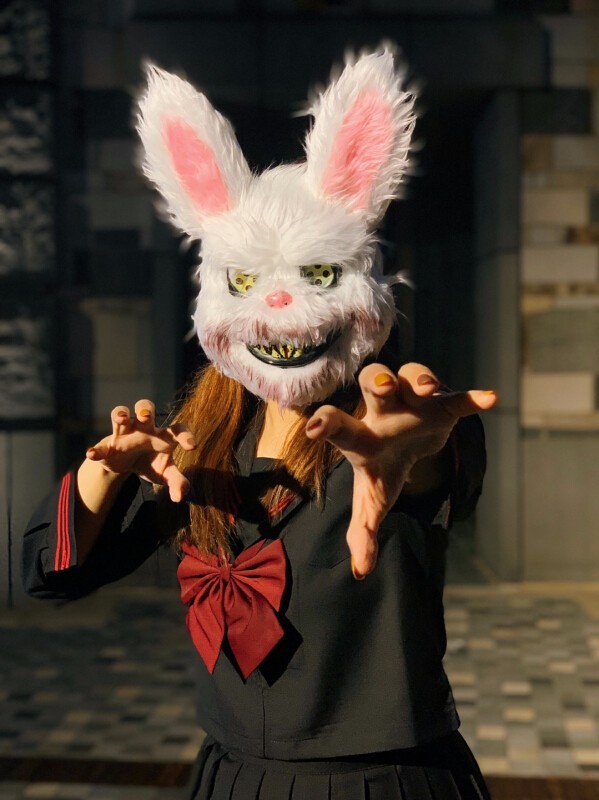 泰瑞格 恶魔兔子面具全脸恐怖血腥头套万圣节毛绒可爱拍照道具狼人杀